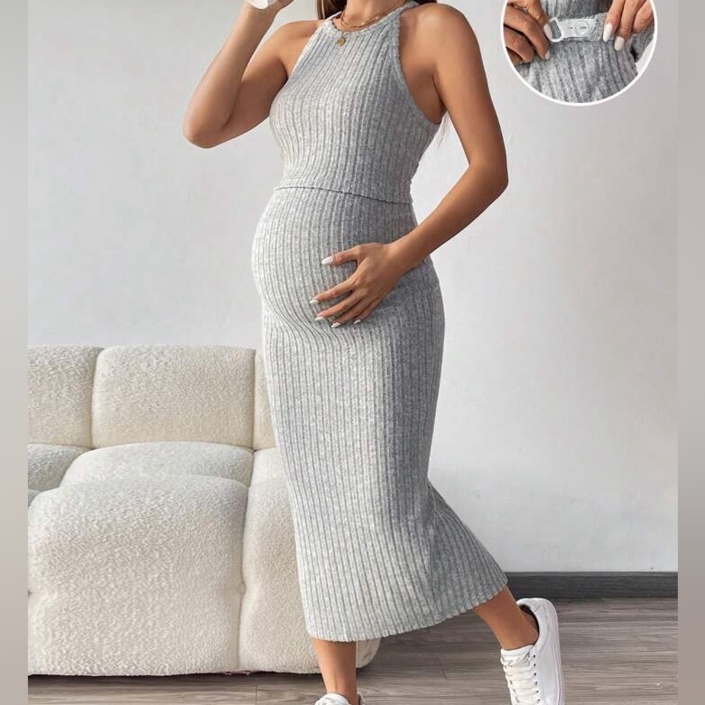 Maternity Solid Tank top & Adjustable Waist Skirt